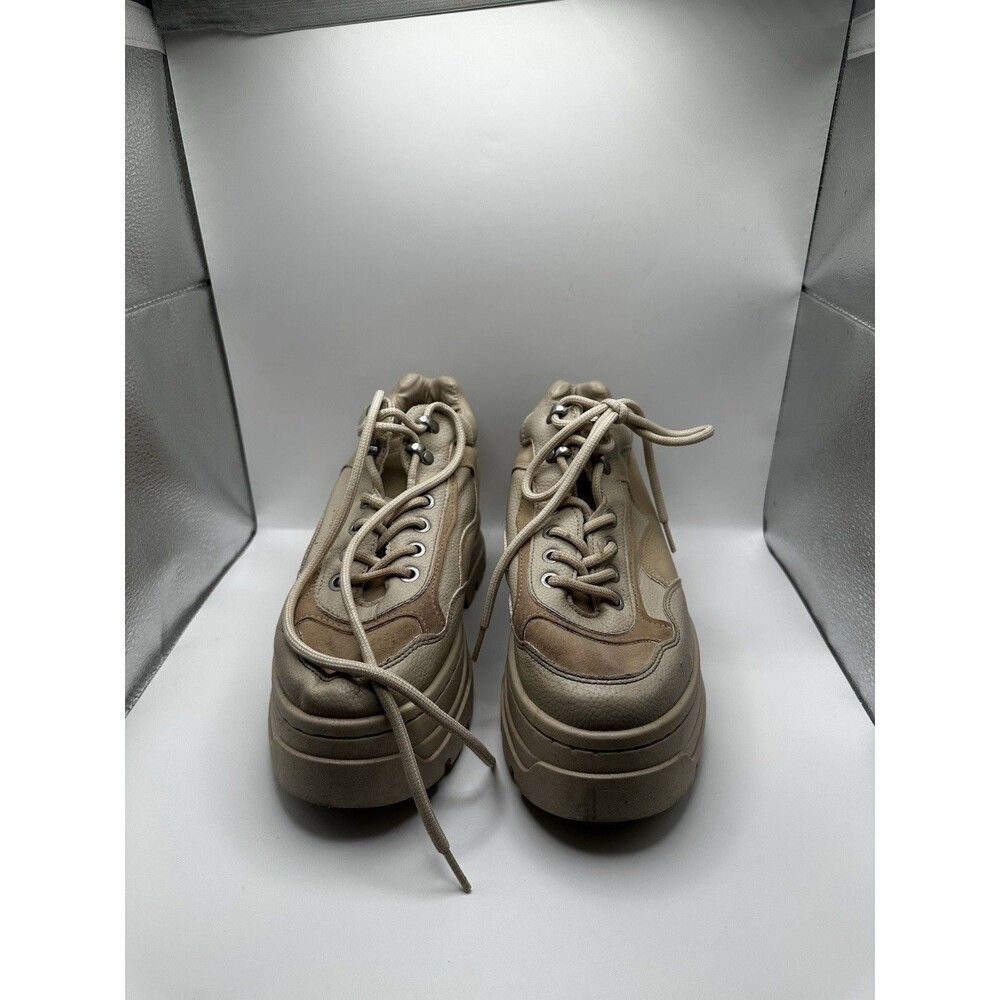 Chunky Platform Sneakers Sz 7 Cream Beige Two-Tone Lace-Up Dad Shoes